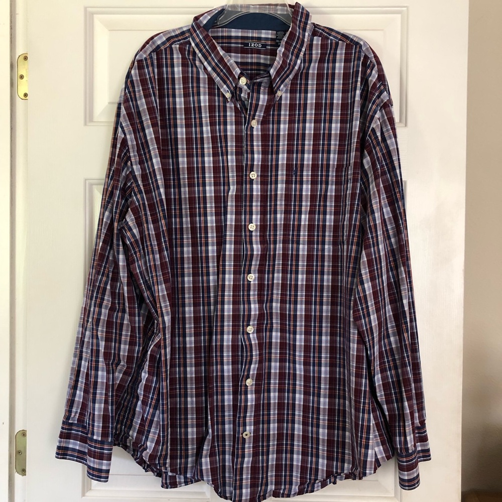 Izod Mens Long Sleeve Button Down Classic Shirt Cotton Plaid Collared Size 3XL